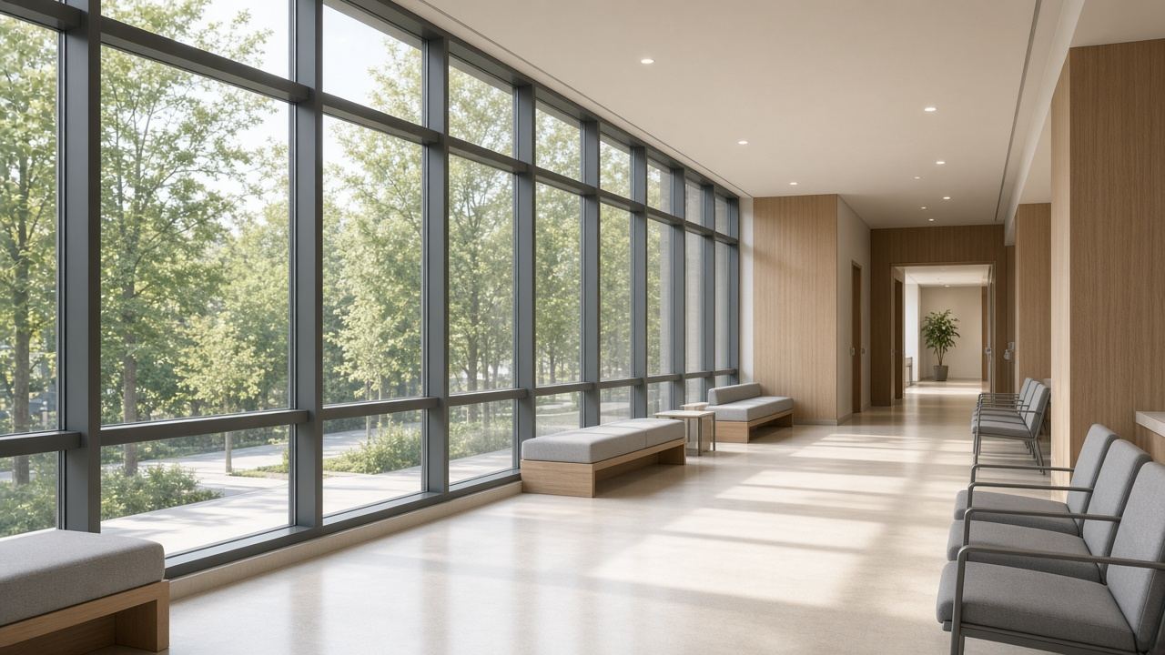 Hospital hall with the same window module
