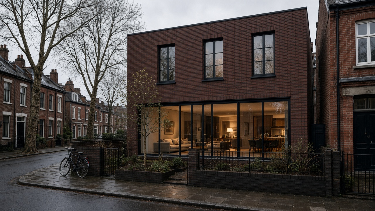 Brick townhouse on a wet city street, the ground floor one lift-and-slide