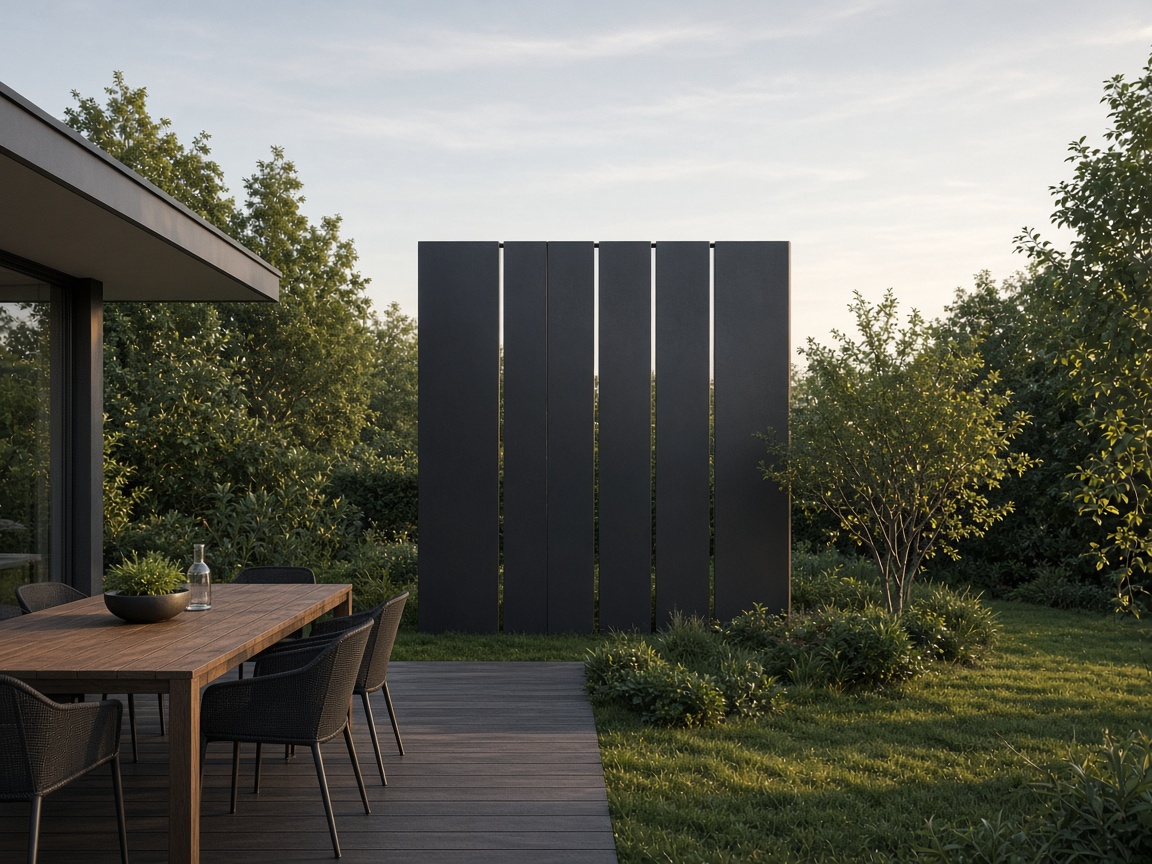 Freestanding aluminium screen in a garden