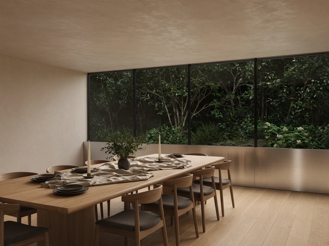 Dining room with an aluminium band under garden glass