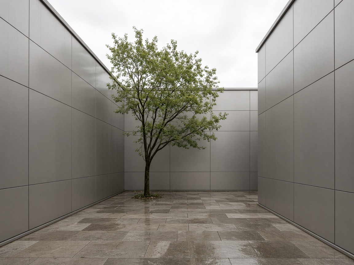 Open courtyard enclosed by exterior aluminium walls