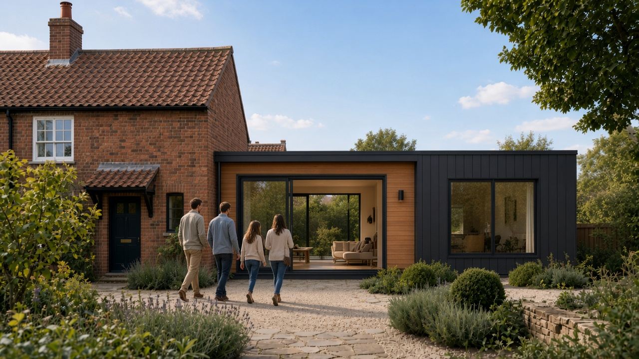Rear extension meeting the existing house