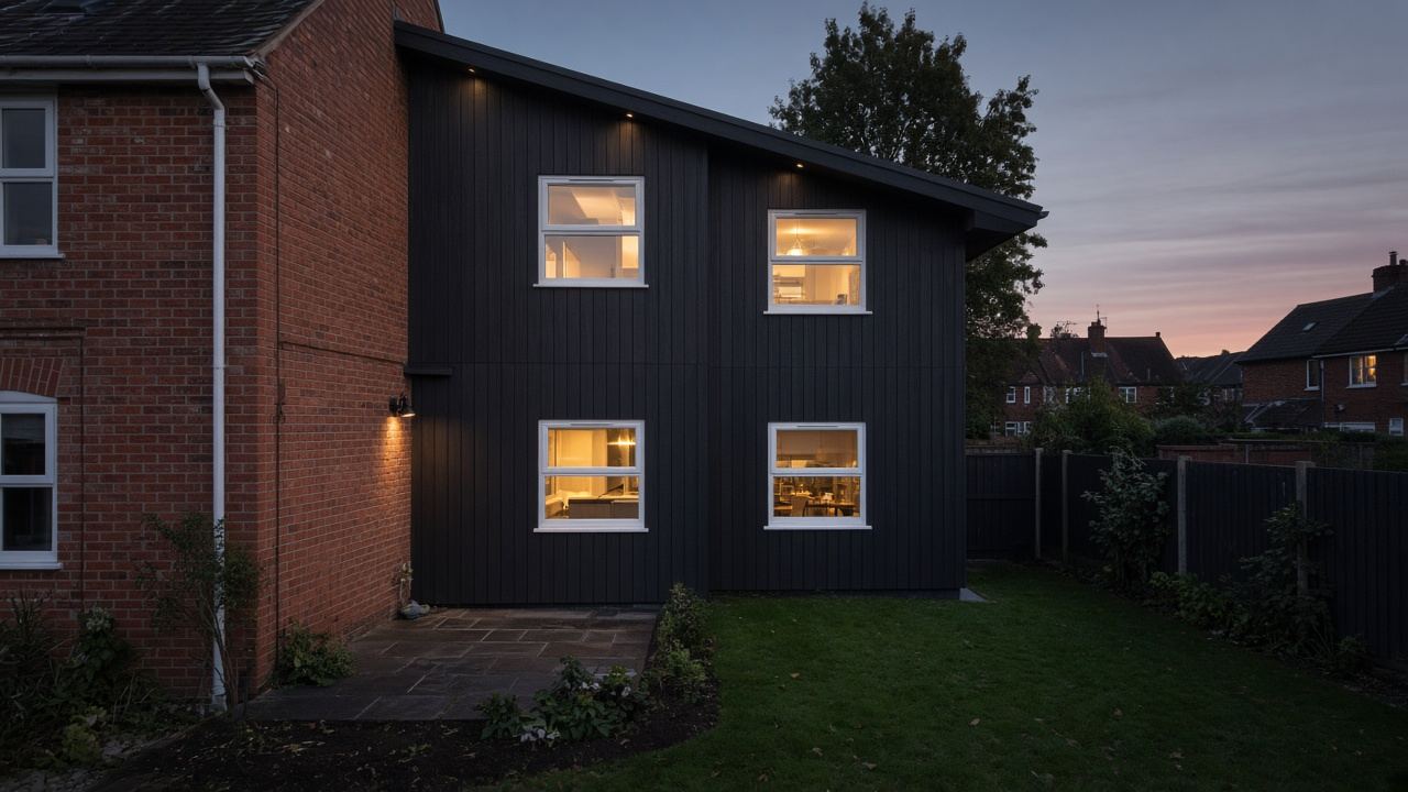 Two-storey extension at evening