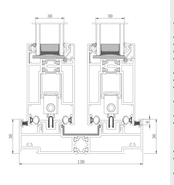 F130TS narrow-sightline lift-and-slide door section