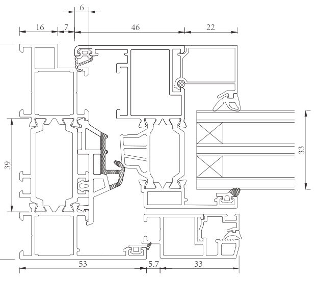 FP90S inward tilt-and-turn window section
