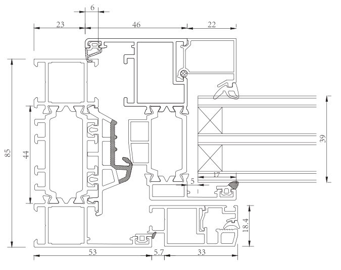 FZ85S tilt-and-turn window with insect screen section
