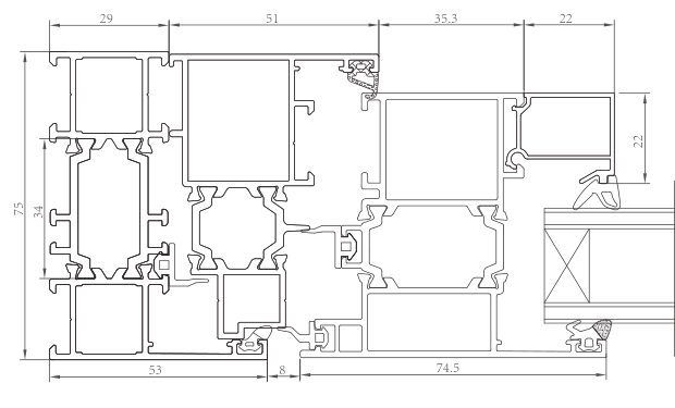 FZW75 outward casement window section