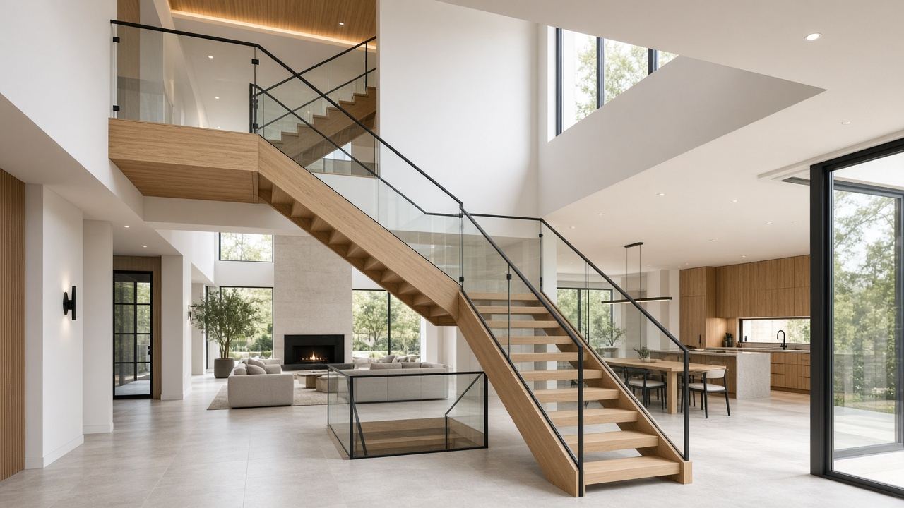 Custom aluminium and timber feature staircase
